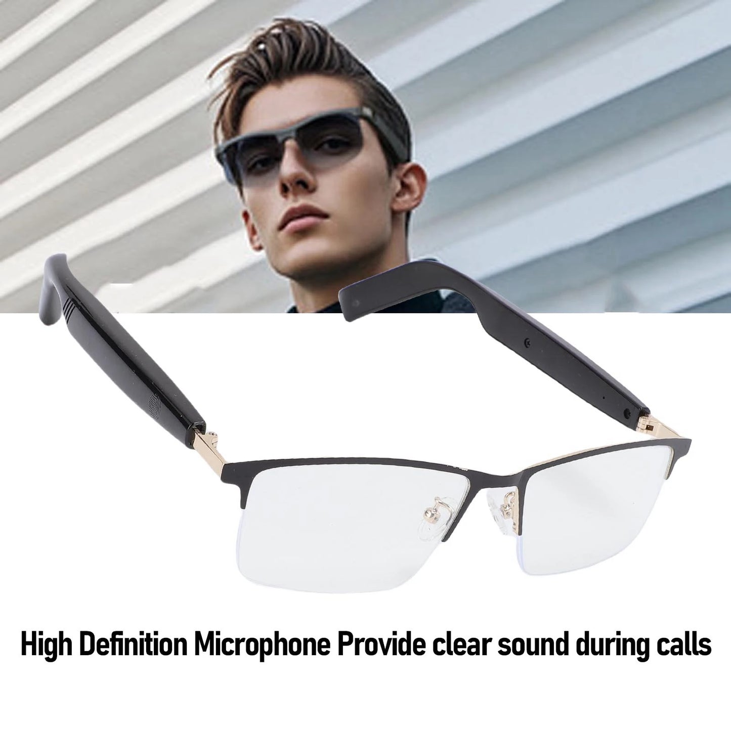 Smart Glasses Bluetooth 5.4 Built in Mic and Speaker IP54 Proof Blue Light Filtering Voice Control Smart Glasses for Daily Use