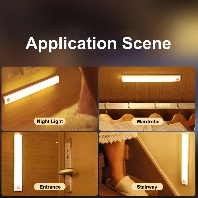 Smart Motion Sensor NightLight Ultra-Thin 3Color Temperatures USB-Rechargeable for Wardrobes Stairs Cabinets Home and Office Use