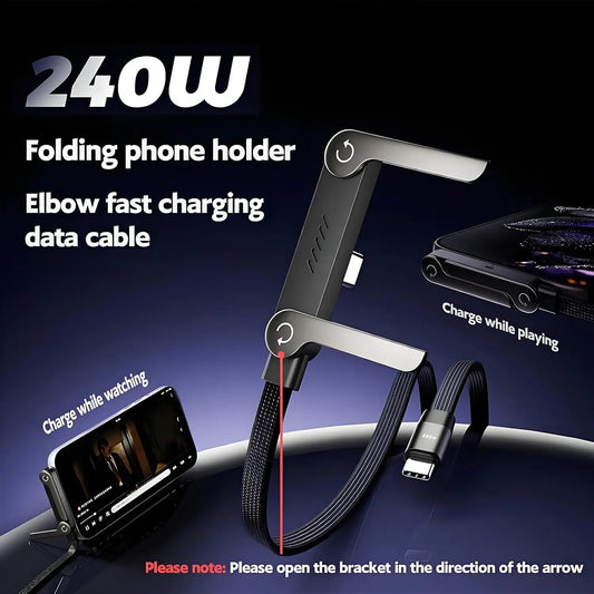 2-in-1 Invisible Stand Charging Cable Multi Charger Cord with Type C Multi-Angle Adjustable Stand 240W Fast Charging