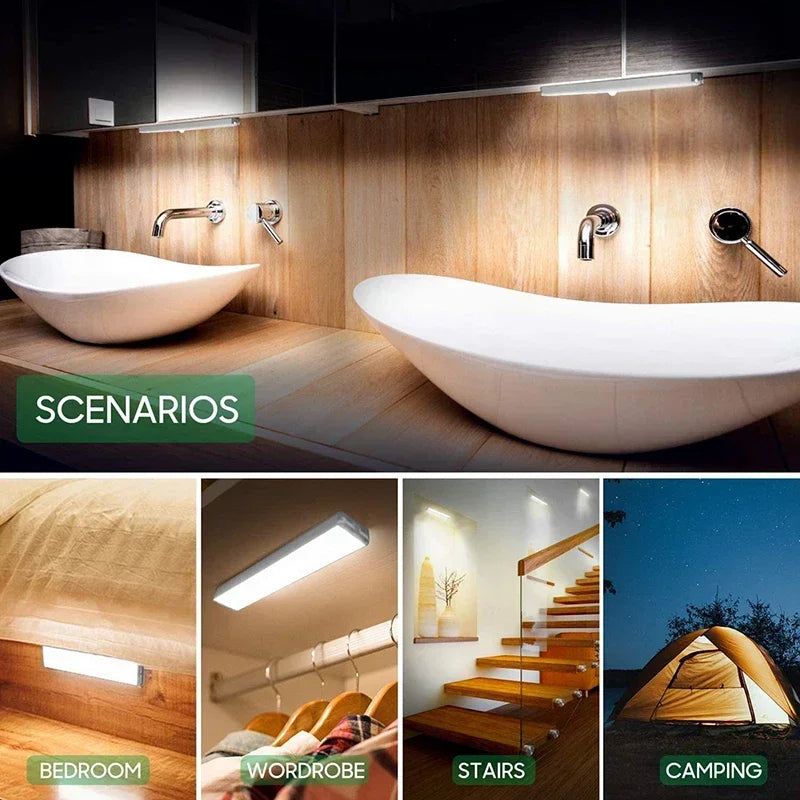 Smart Motion Sensor NightLight Ultra-Thin 3Color Temperatures USB-Rechargeable for Wardrobes Stairs Cabinets Home and Office Use
