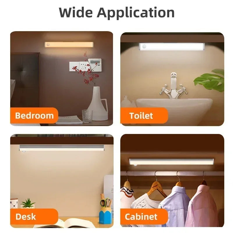 Smart Motion Sensor NightLight Ultra-Thin 3Color Temperatures USB-Rechargeable for Wardrobes Stairs Cabinets Home and Office Use