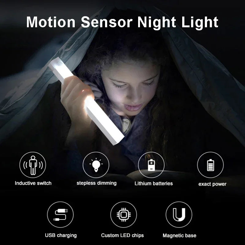 Smart Motion Sensor NightLight Ultra-Thin 3Color Temperatures USB-Rechargeable for Wardrobes Stairs Cabinets Home and Office Use